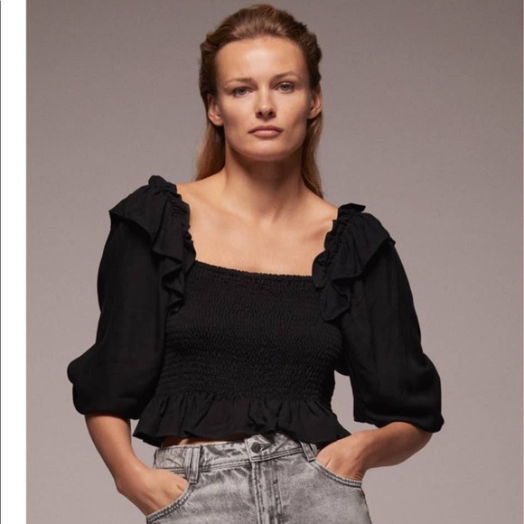 Zara Tops Zara Black Smocked Puff Sleeve Top Poshmark